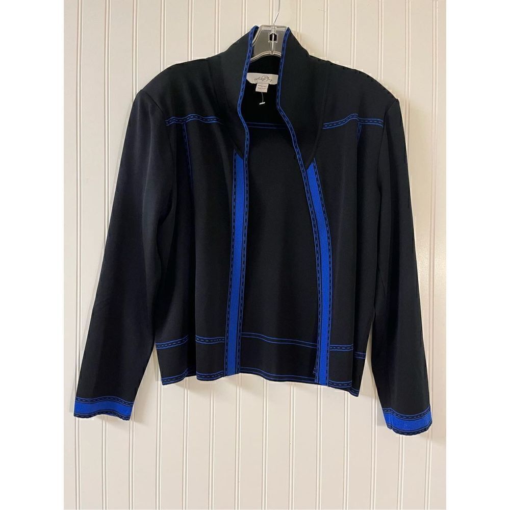 Ming Wang cardigan sweater black with blue accents sz Large